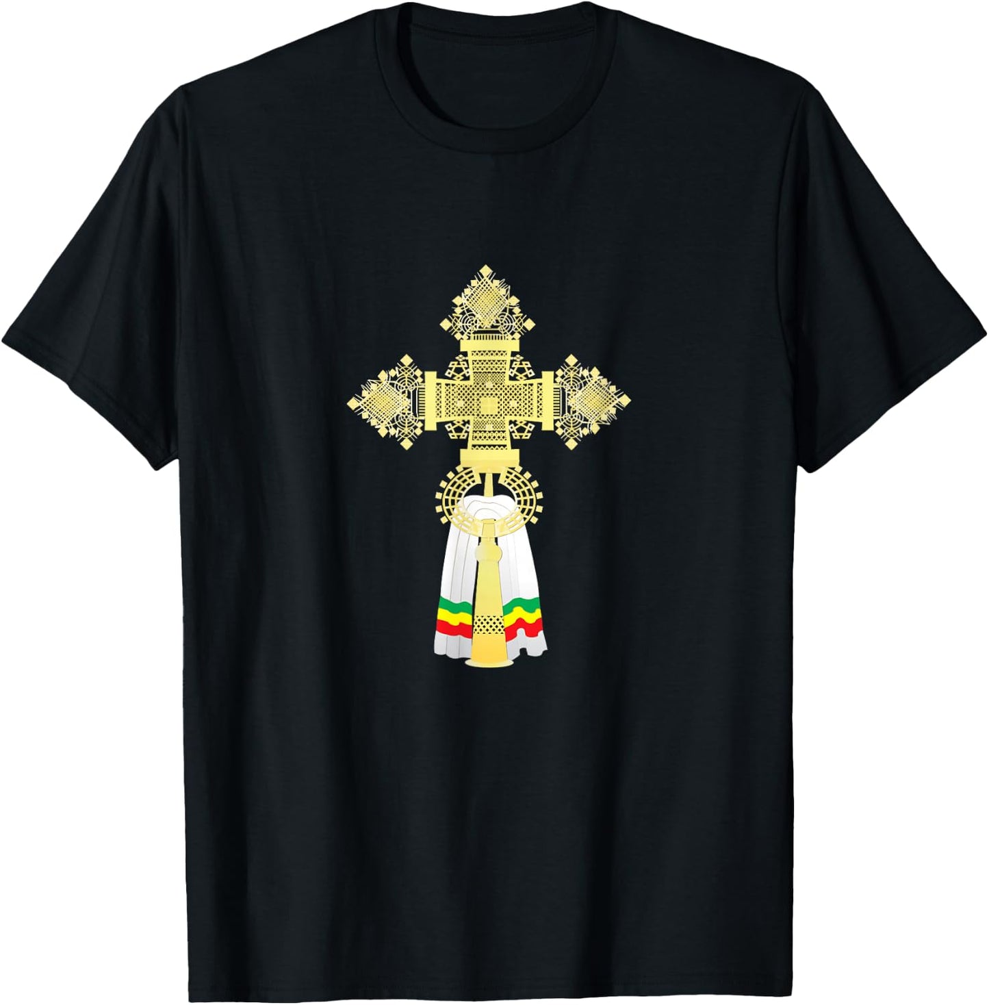 Delight Decor App Ethiopian Orthodox Cross - Black, , Small, Short Sleeve, Modern Classic, Cross Pattern, Decor Theme, -Adult, Classic Lifestyle T-Shirt - T-Shirt | Black