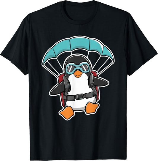 Paragliding Penguin Skydiving Parachute Skydiver T-Shirt - T-Shirt | Black