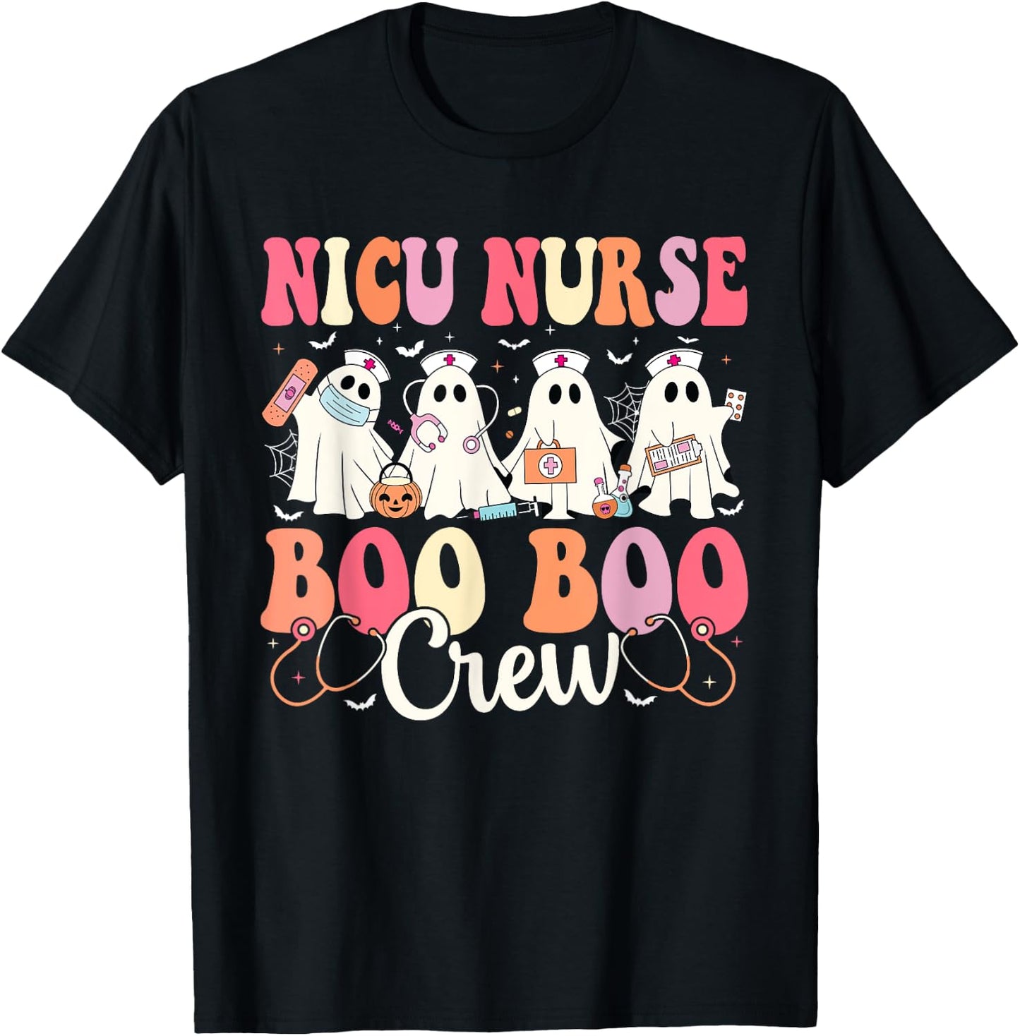 NICU Nurse Boo Boo Crew Ghost NICU Nurse Halloween Costume T-Shirt - T-Shirt | Black