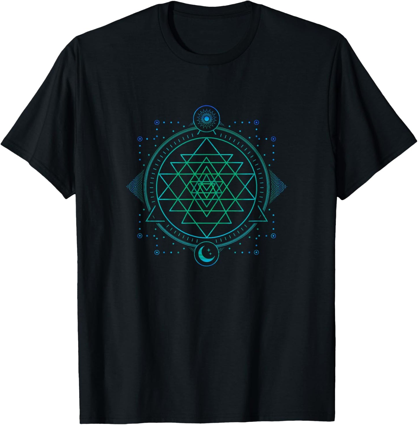 Sun and Moon Chakra Geometry Sri Yantra T-Shirt - T-Shirt | Black
