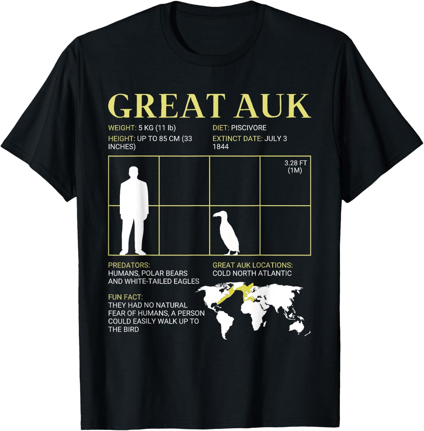 Great Auk Extinct Flightless Bird Penguin T-Shirt - T-Shirt | Black