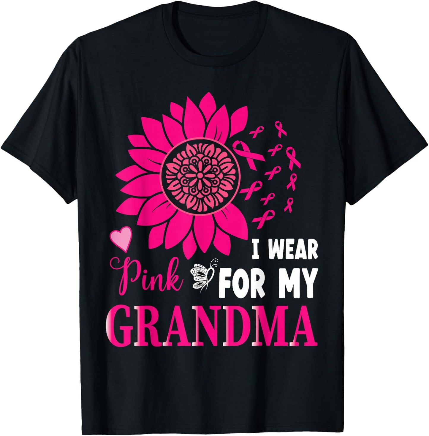 I Wear Pink For My Grandma Breast Cancer Awareness Gifts T-Shirt - T-Shirt | Black