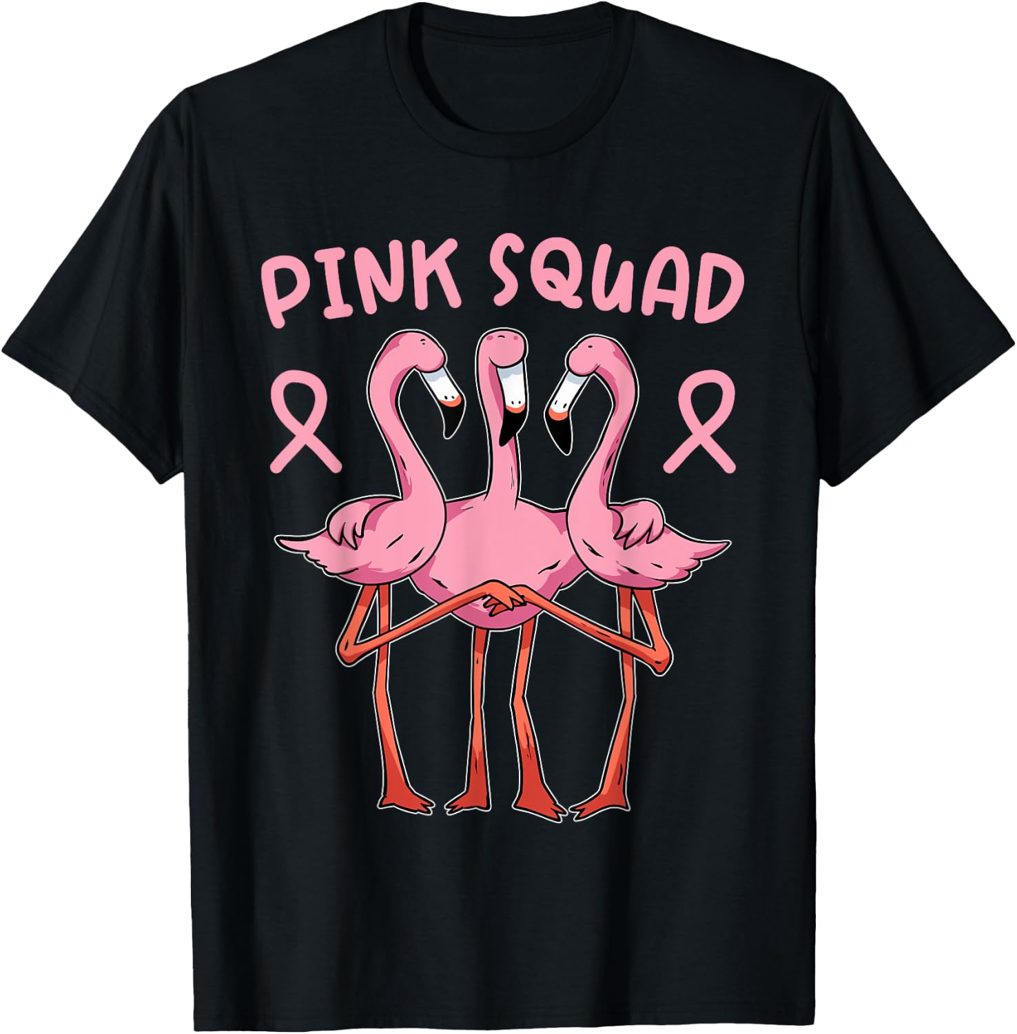 Flamingo Breast Cancer Family Matching Pink Support Squad T-Shirt - T-Shirt | Black