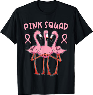 Flamingo Breast Cancer Family Matching Pink Support Squad T-Shirt - T-Shirt | Black
