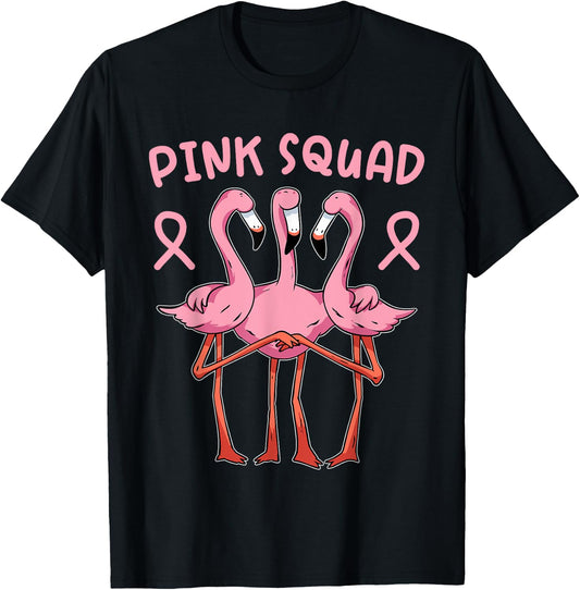 Flamingo Breast Cancer Family Matching Pink Support Squad T-Shirt - T-Shirt | Black
