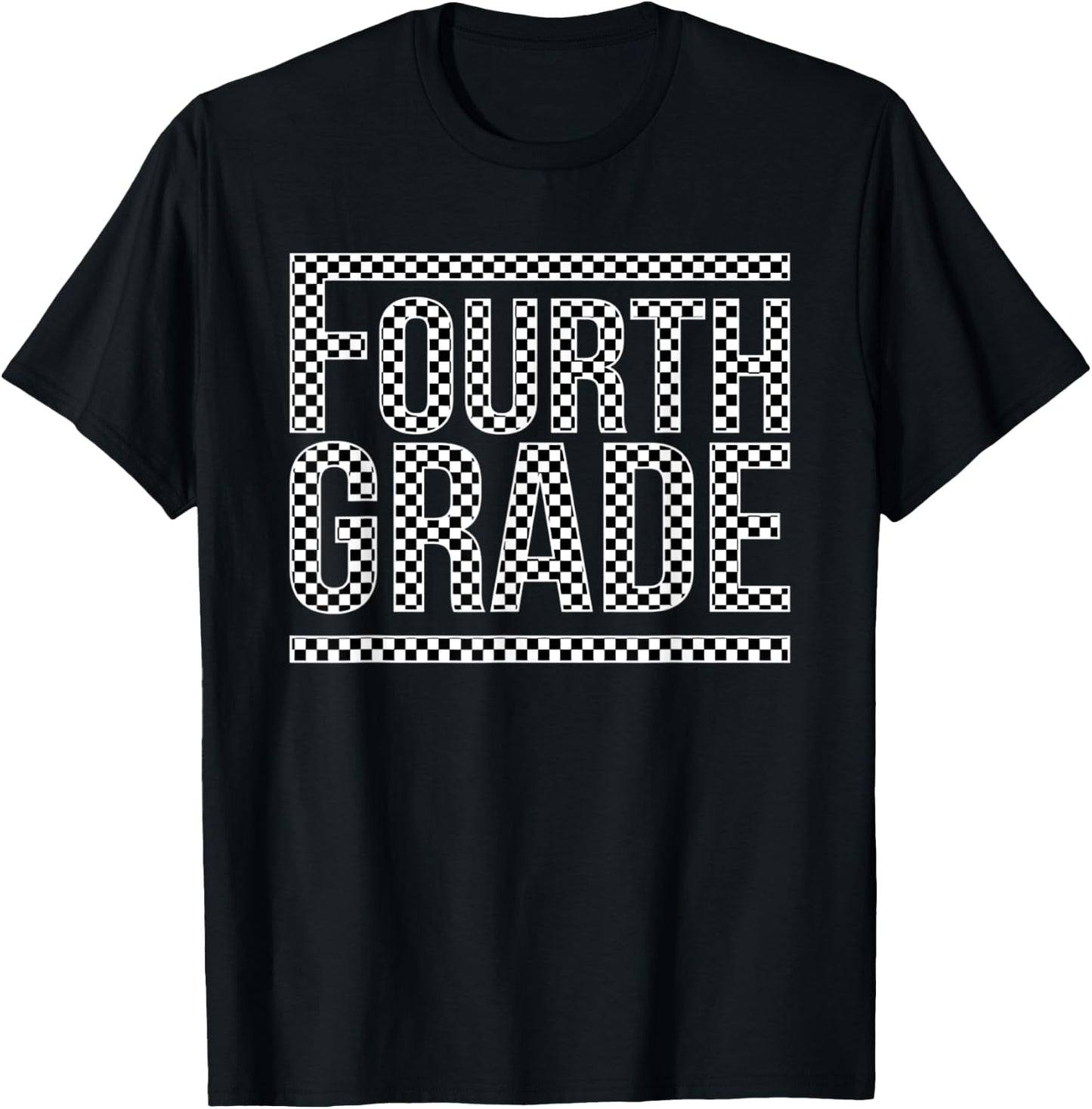 Checkered Fourth Grade Teacher Team Crew Back To School Women Girls Kids T-Shirt - T-Shirt | Black