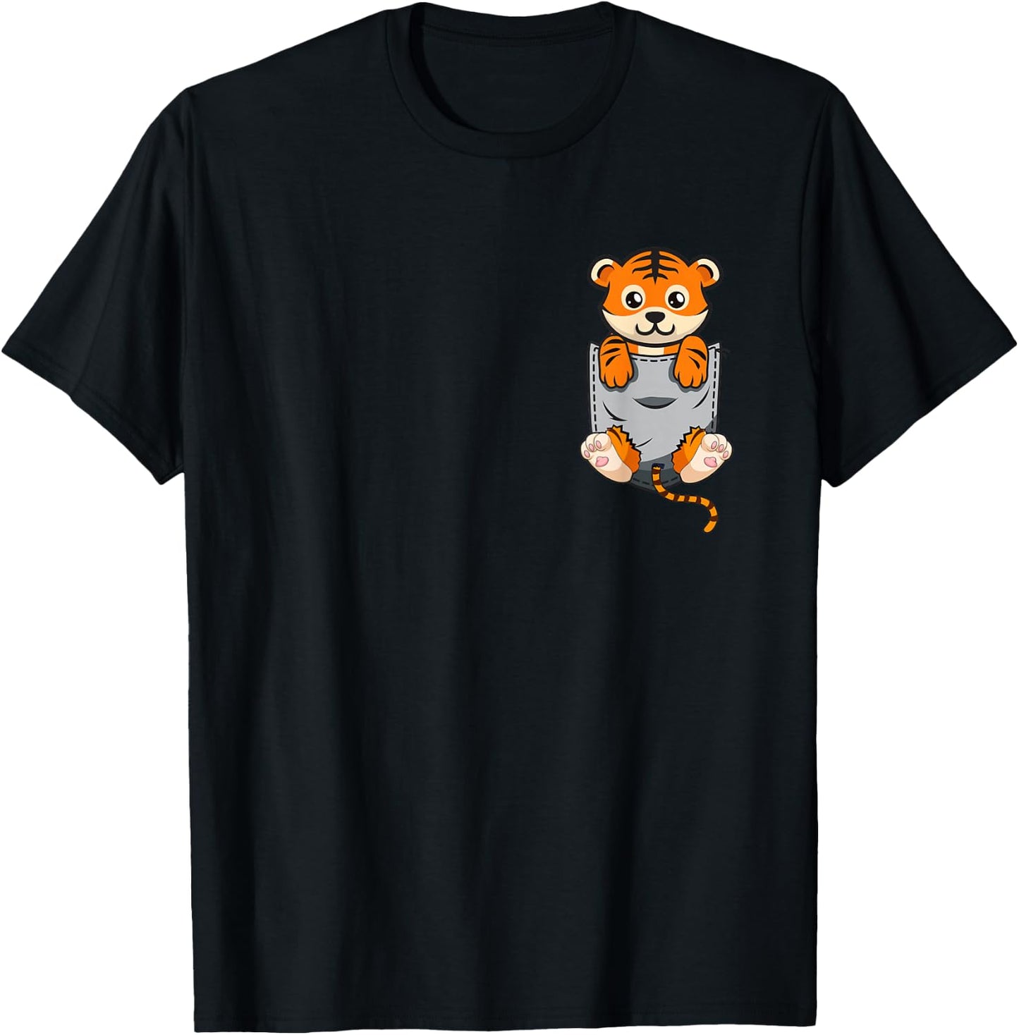 Cute Pocket Tiger Funny Animal Lover Adorable Tiger Cub T-Shirt - T-Shirt | Black