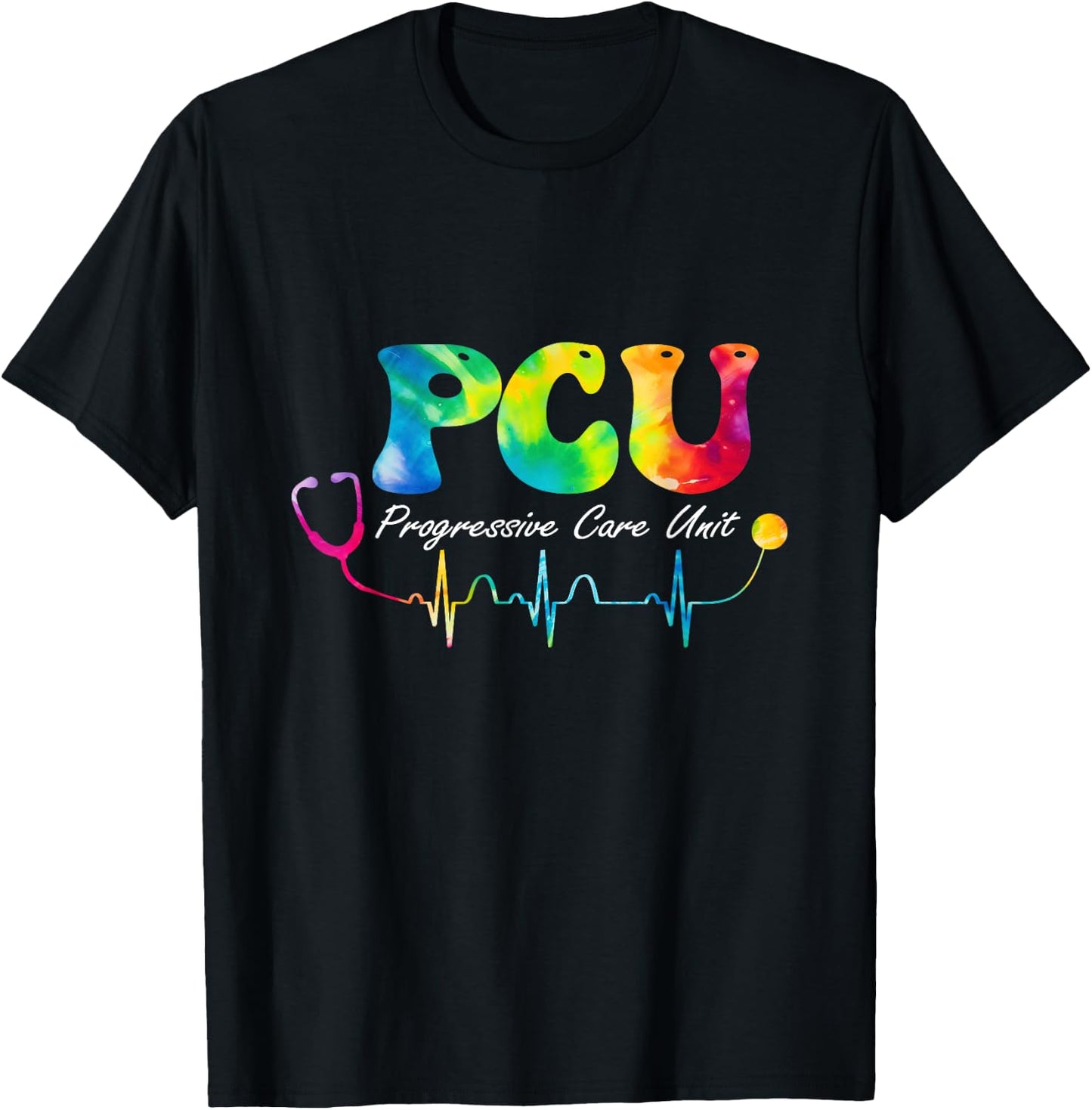 PCU Nurse Progressive Care Unit Nursing Tie Dye T-Shirt - T-Shirt | Black