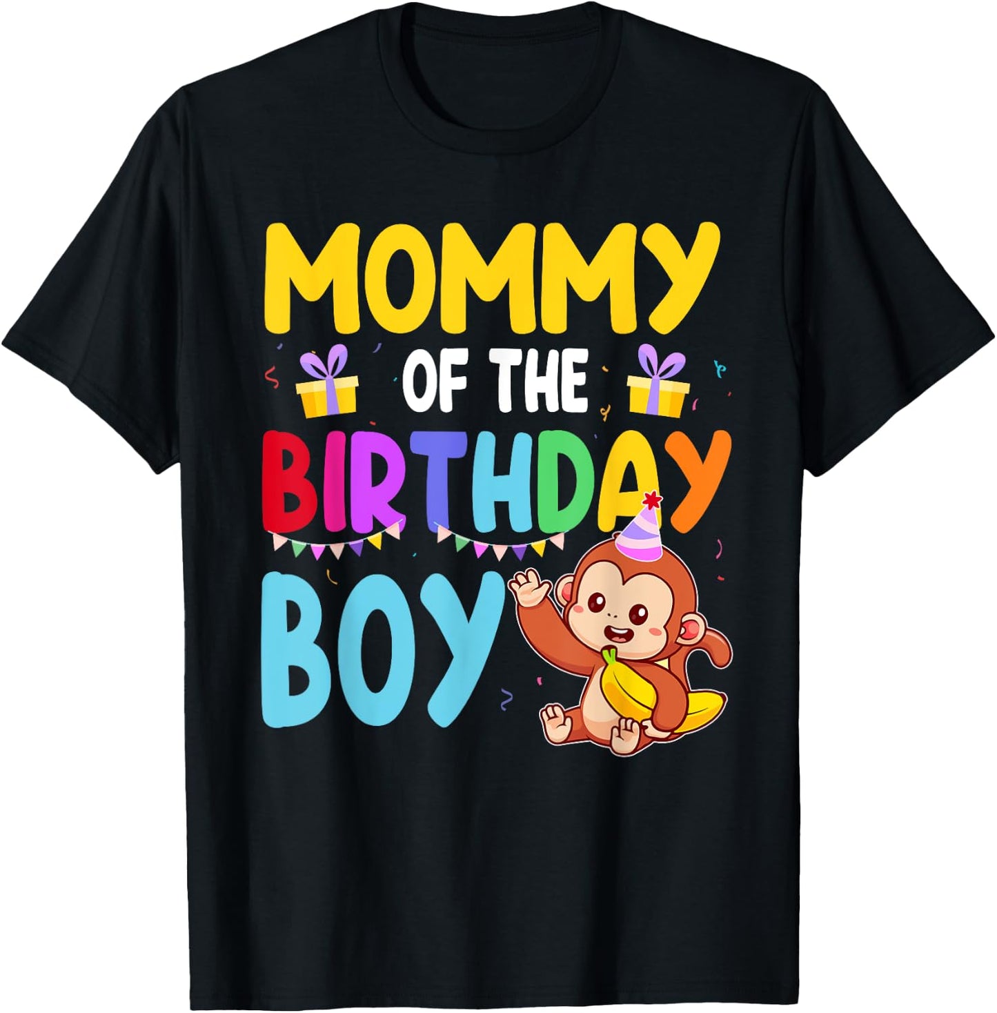 Mommy Of The Birthday Boy Monkey Family Matching T-Shirt - T-Shirt | Black