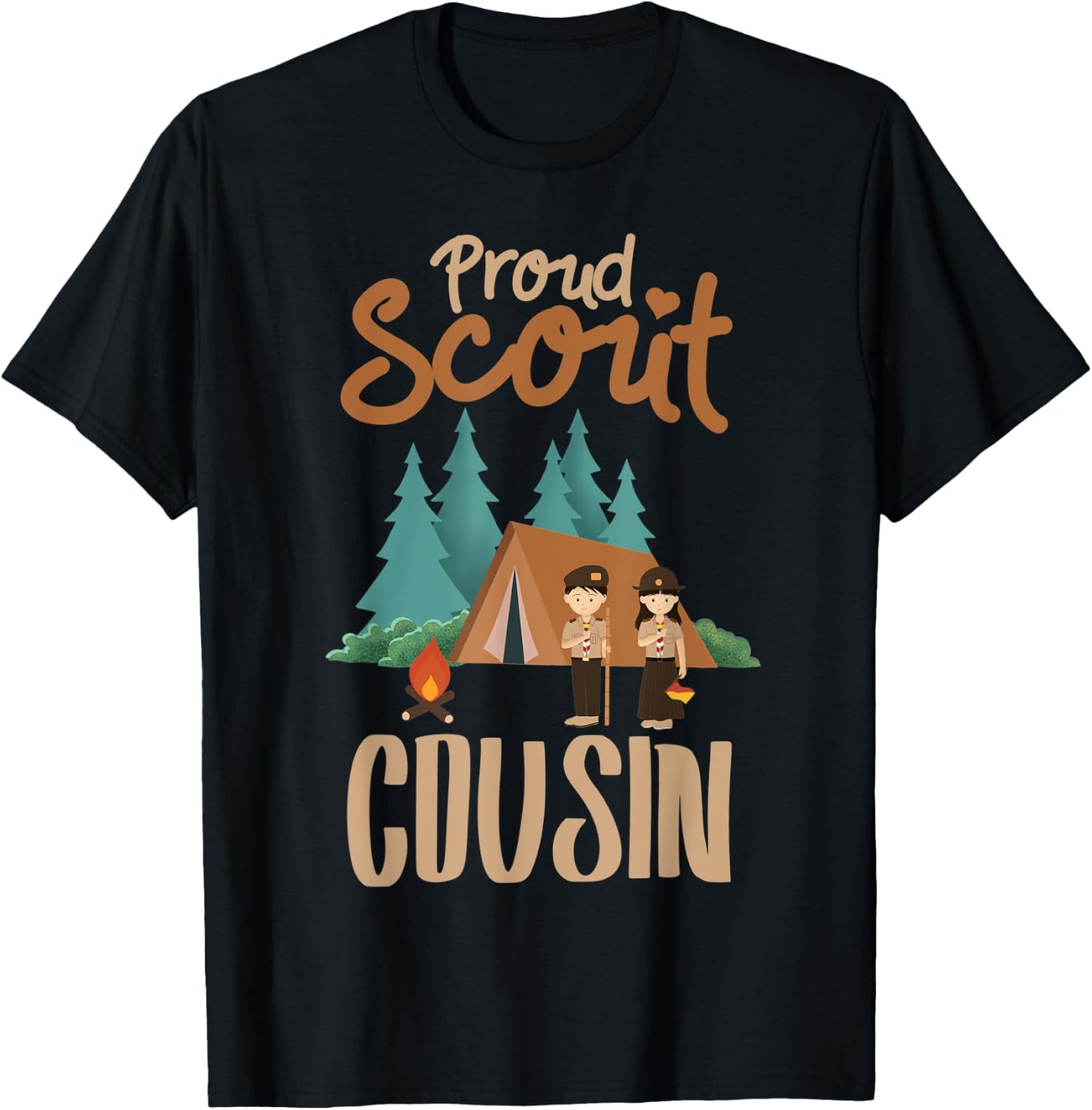 Proud Scout Cousin Camping Scout Scouting Leader Adventure T-Shirt - T-Shirt | Black