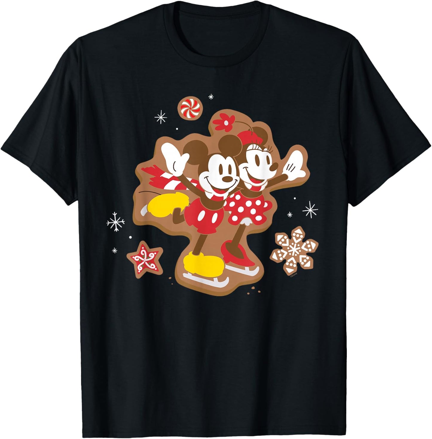 Disney Mickey & Minnie Ice Skating Gingerbread Holiday T-Shirt - T-Shirt | Black