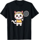 Badminton Funny Cat Women Girls Badminton Player Kawaii T-Shirt - T-Shirt | Black