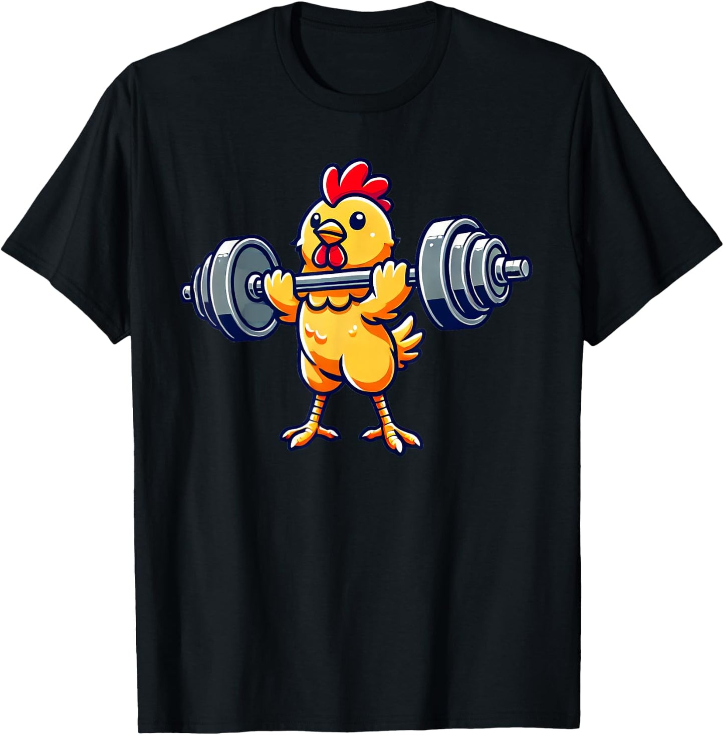 Chicken Powerlifting Gym Workout - Black, -Adults/Kids, Short Sleeve, Cotton 65% Polyester 35%, Humorous Chicken Design T-Shirt - T-Shirt | Black
