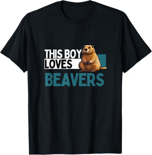 Funny Beaver Shirt Boys Animal Beaver Lover T-Shirt - T-Shirt | Black