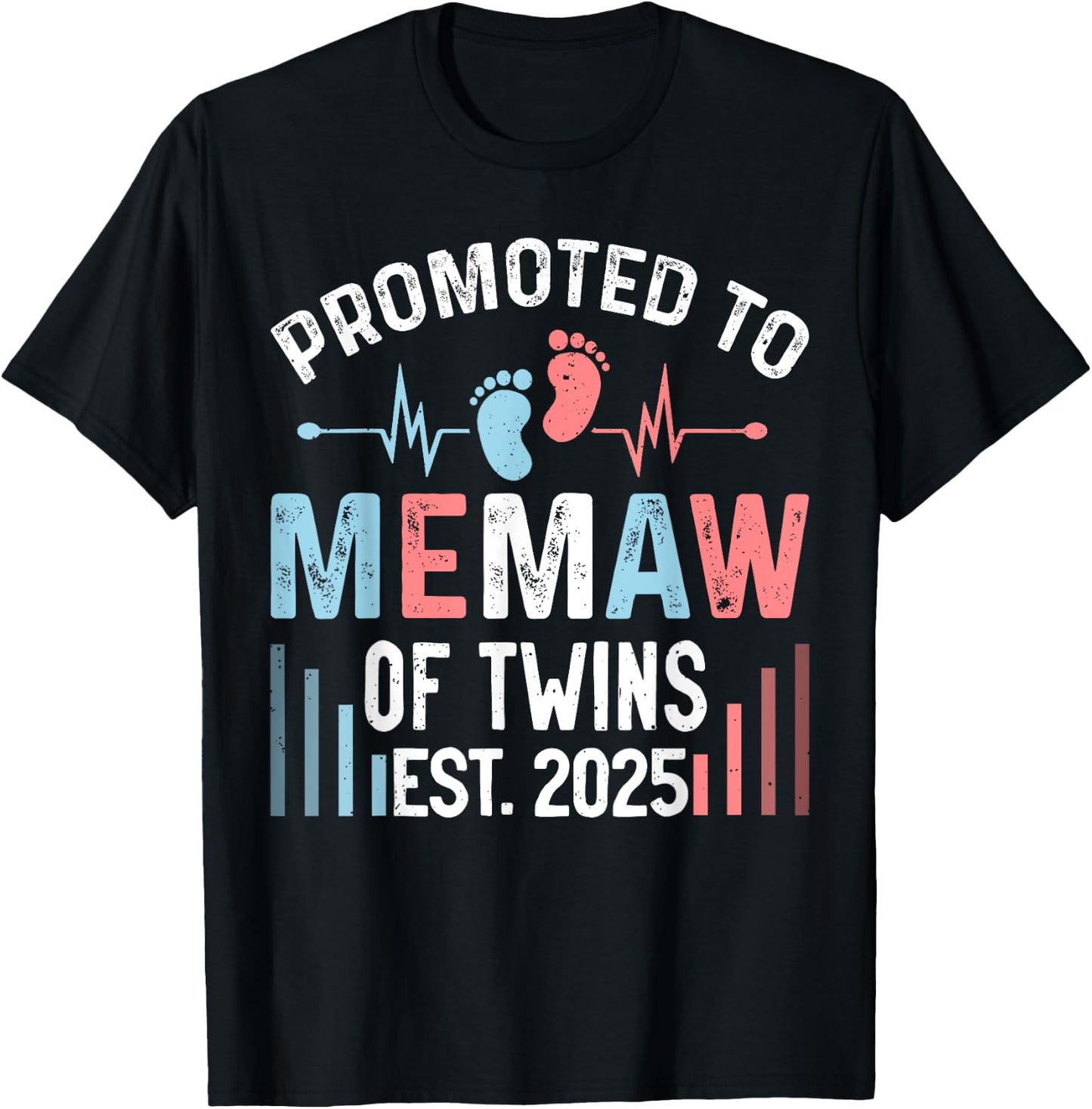 Promoted To Memaw Of Twins Est 2025 Twin Baby Shower T-Shirt - T-Shirt | Black