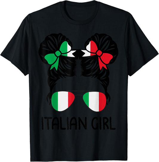 Italian Girl Messy Hair Italy Pride Patriotic Kids T-Shirt - T-Shirt | Black
