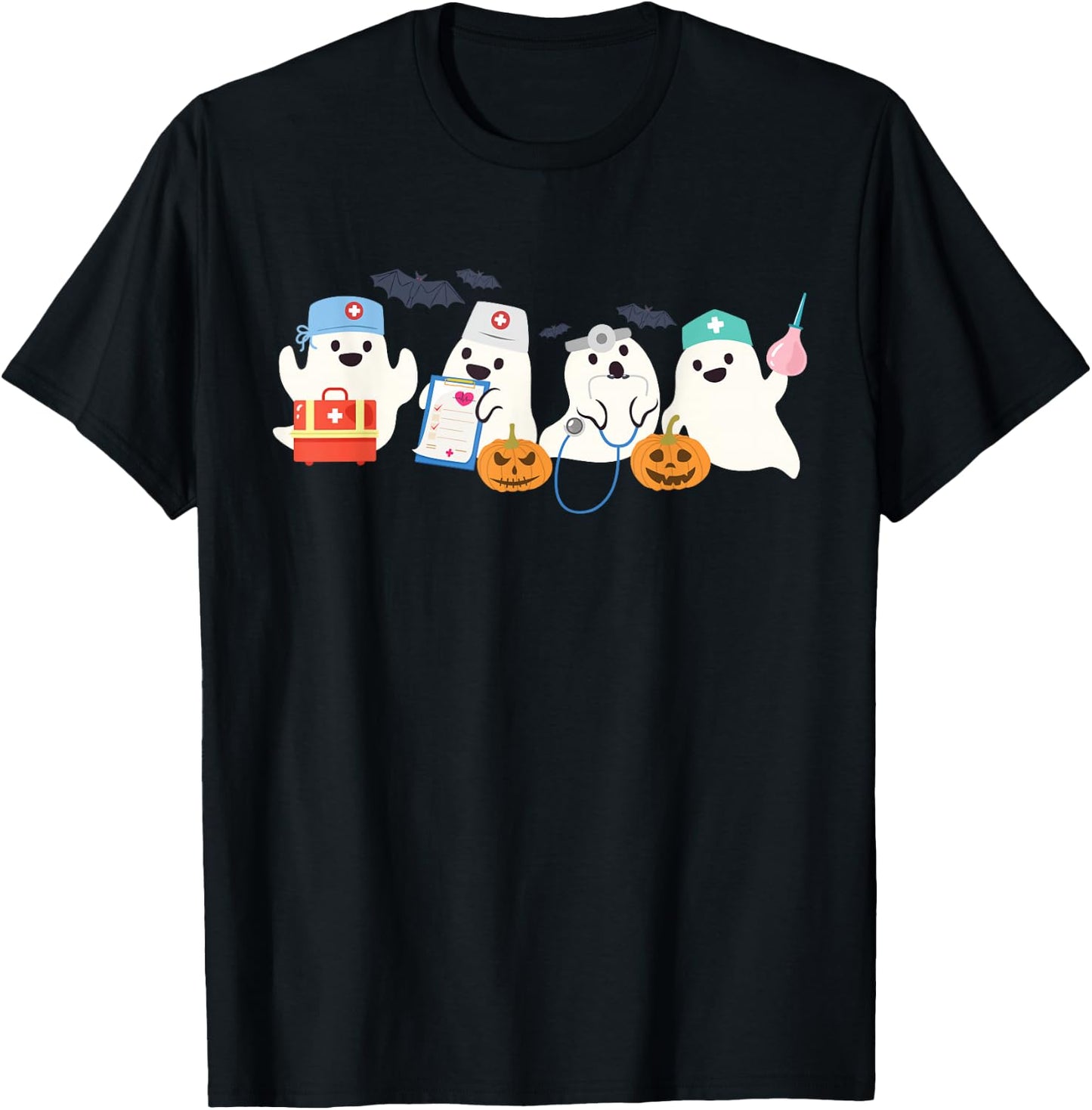 Cute Ghost Nurse Halloween Medical Boo Doctor Scary Hospital T-Shirt - T-Shirt | Black