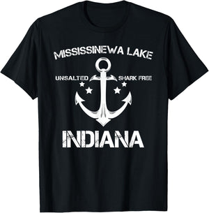 MISSISSINEWA LAKE INDIANA Funny Fishing Camping Summer Gift Women Kids T-Shirt - T-Shirt | Black