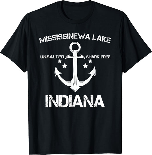 MISSISSINEWA LAKE INDIANA Funny Fishing Camping Summer Gift Women Kids T-Shirt - T-Shirt | Black