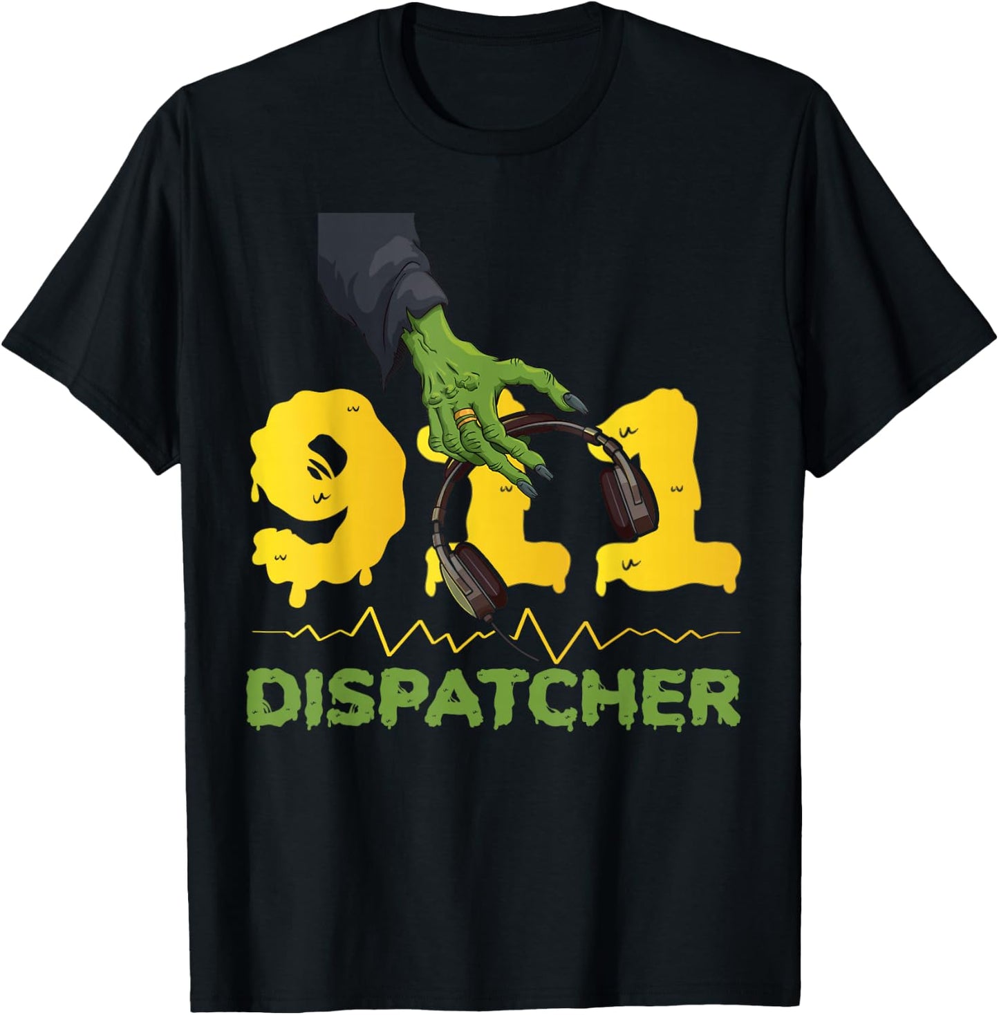 911 Dispatcher Thin Gold Yellow Line Halloween Costume 911 T-Shirt - T-Shirt | Black