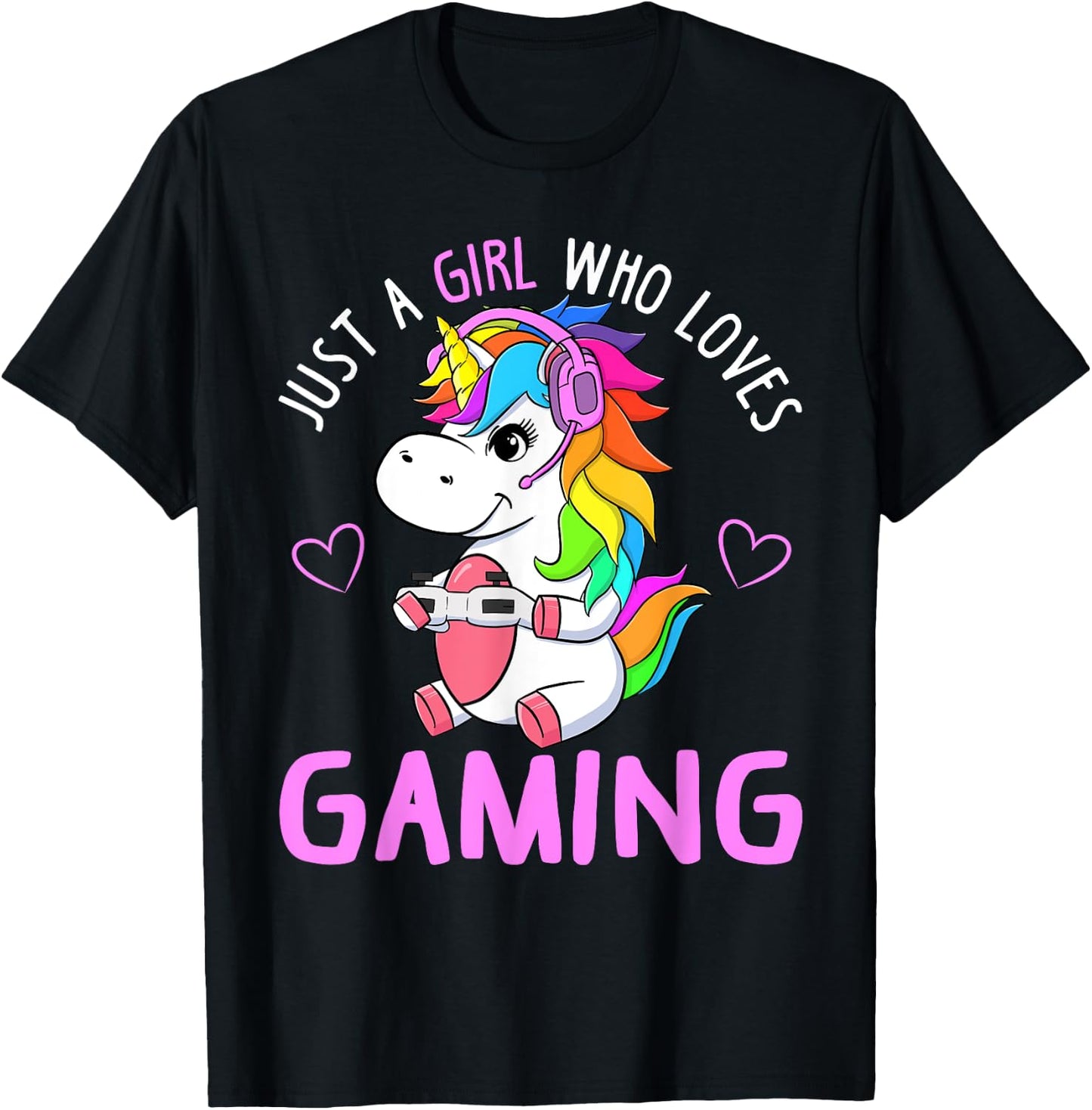Just A Girl Who Loves Gaming Cute Gamer Unicorn Gift Women T-Shirt - T-Shirt | Black