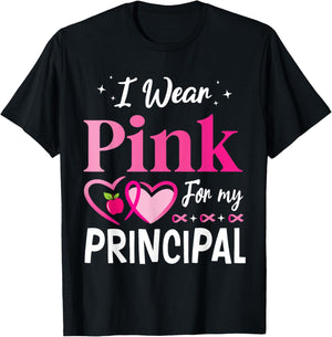 Hearts Together I Wear Pink For My PRINCIPAL Breast Cancer T-Shirt - T-Shirt | Black