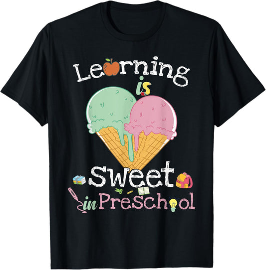 Learning Is Sweet In Preschool Back To School Ice Cream Women Kids T-Shirt - T-Shirt | Black