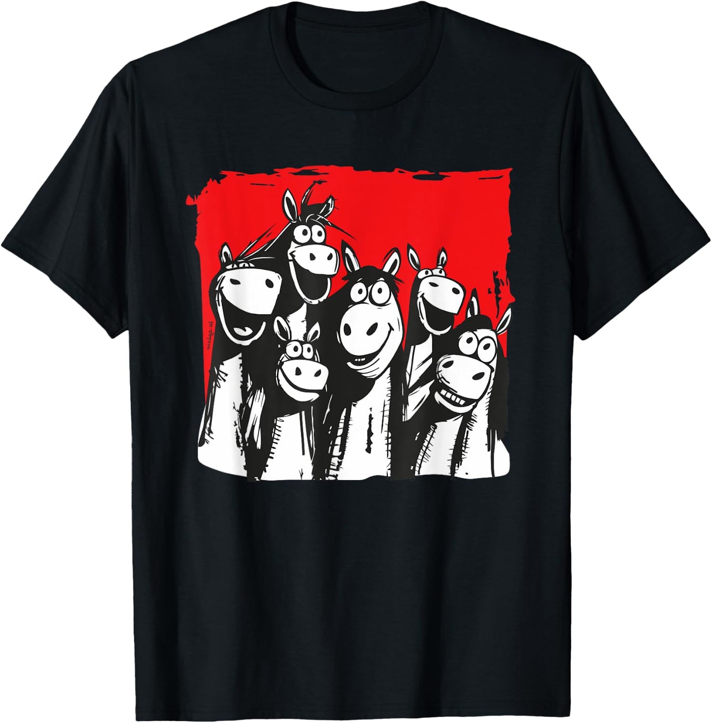 Funny Horses Cartoon Horselove T-Shirt - T-Shirt | Black