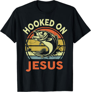 Hooked on Jesus Christian Funny I You Love Bass Fishing T-Shirt - T-Shirt | Black
