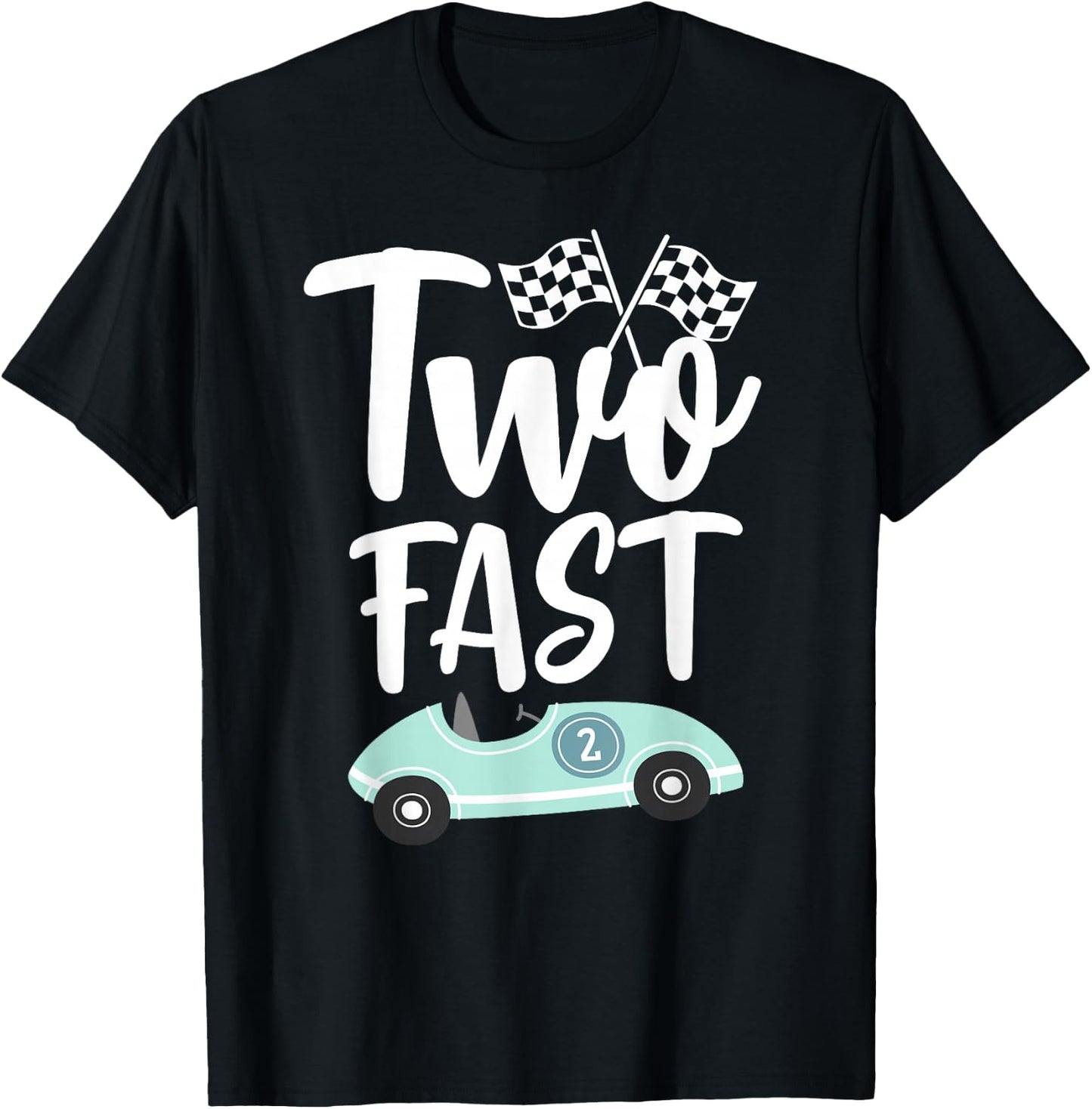 Two Fast 2 Curious 2th Birthday Boy Checkered Retro Funny T-Shirt - T-Shirt | Black