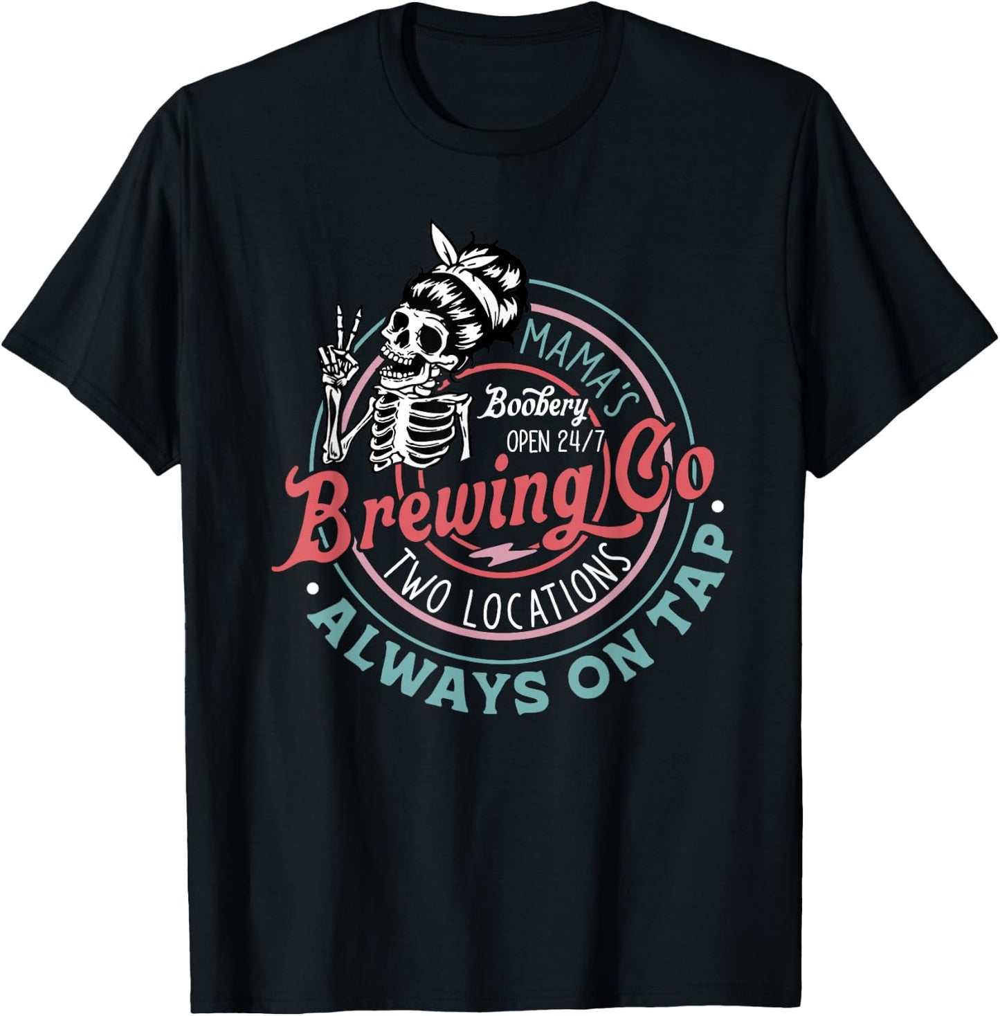 Retro Mama's Boobery Brewing Co Funny Breastfeeding Skeleton T-Shirt - T-Shirt | Black