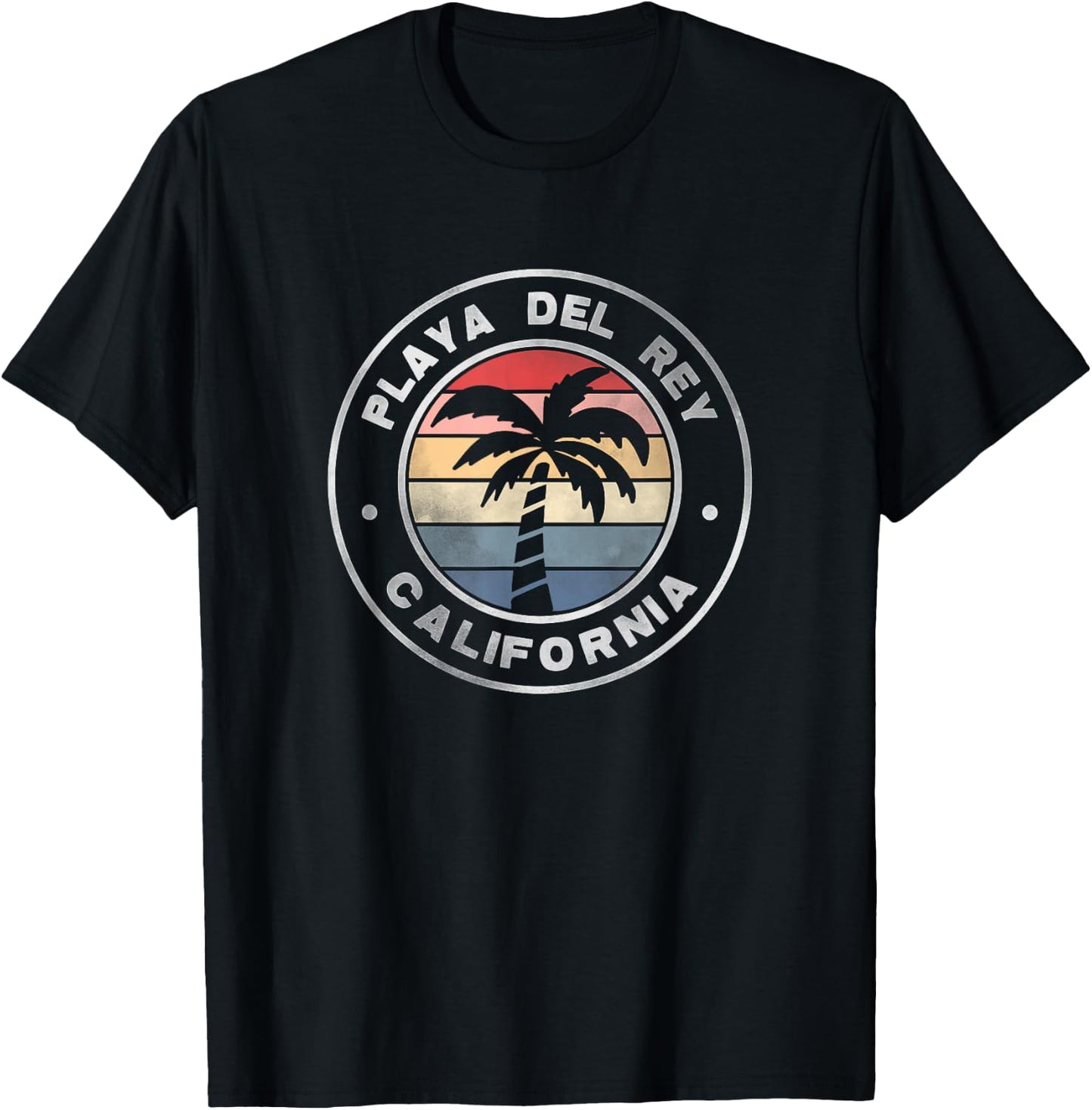 Playa Del Rey California Sunset Palm Trees Beach Retro T-Shirt - T-Shirt | Black