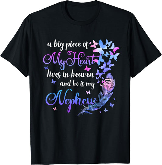 My Nephew He Lives In Heaven Memorial Quote Aunt Uncle T-Shirt - T-Shirt | Black