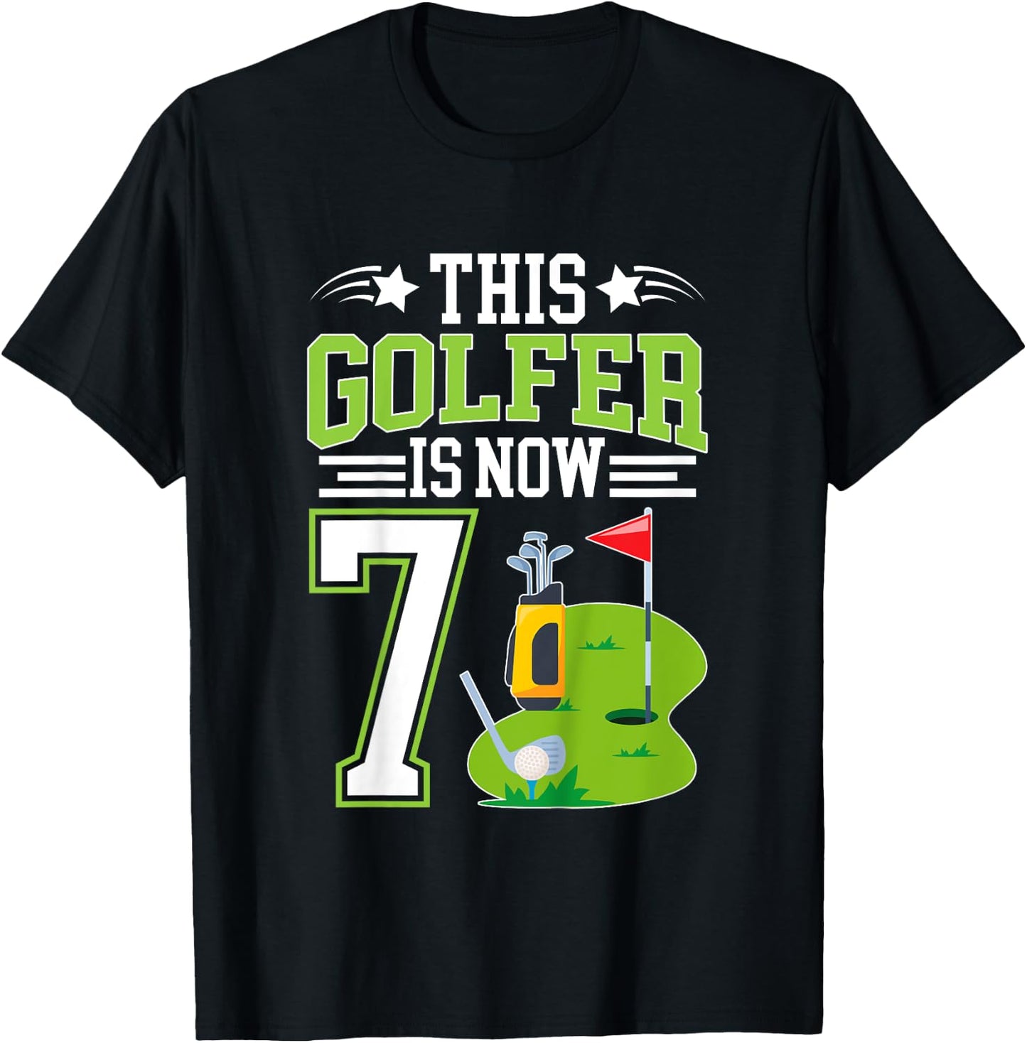 Kids 7th Birthday Party Golf Boy Seven Year Old Golf Player T-Shirt - T-Shirt | Black