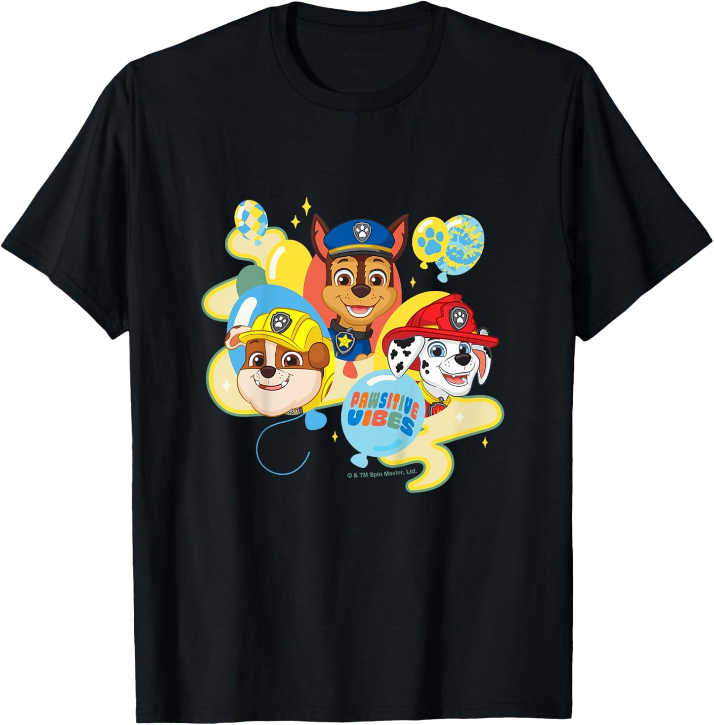 PAW Patrol Pawsitive Vibes Cute Puppy Heads & Balloons T-Shirt - T-Shirt | Black