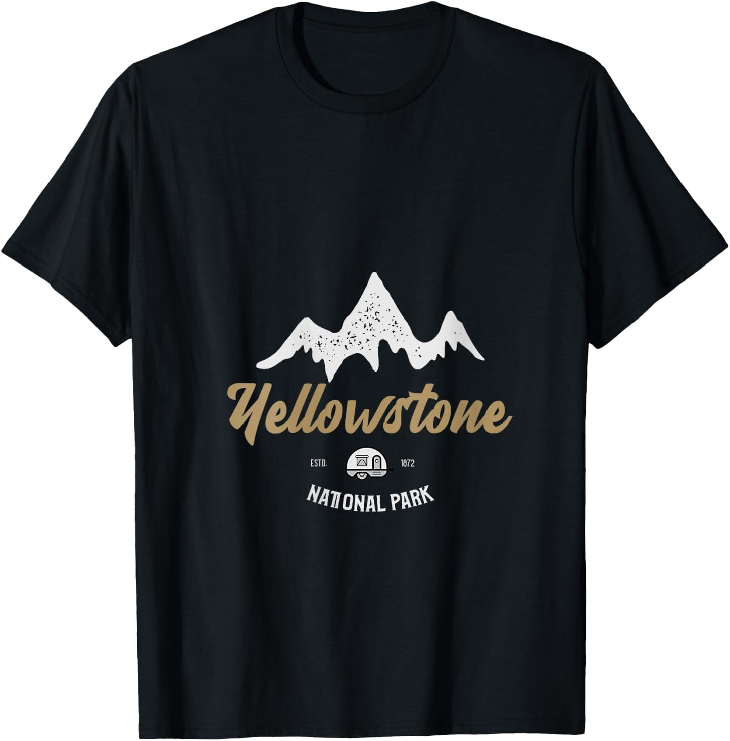 Vintage Yellowstone National Park Snowy Peak V-Neck T-Shirt - T-Shirt | Black