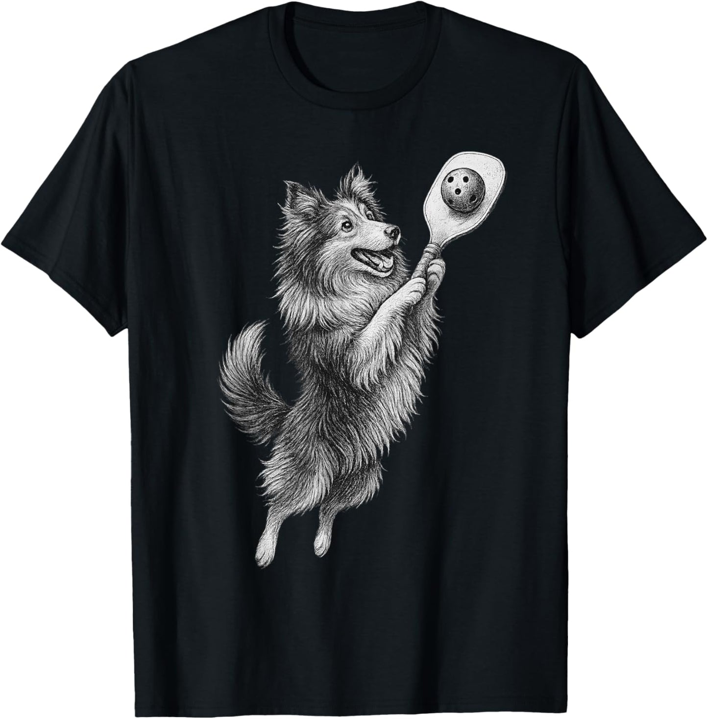 Shetland Sheepdog Playing Pickleball Sports Dog Lover T-Shirt - T-Shirt | Black