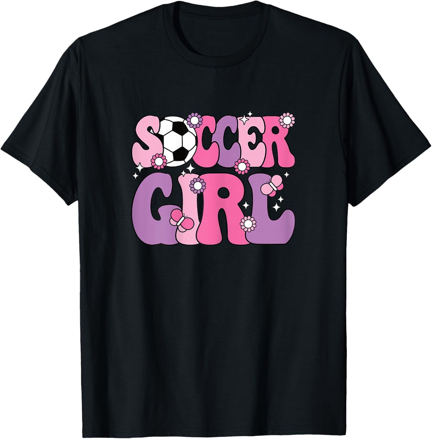 Soccer Girl Cute Groovy Soccer Lover Women Girls Kids T-Shirt - T-Shirt | Black