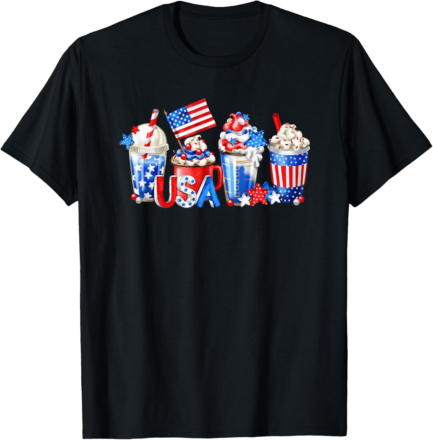 4th Of July Latte Mug For Patriotic Women White Red And Blue T-Shirt - T-Shirt | Black