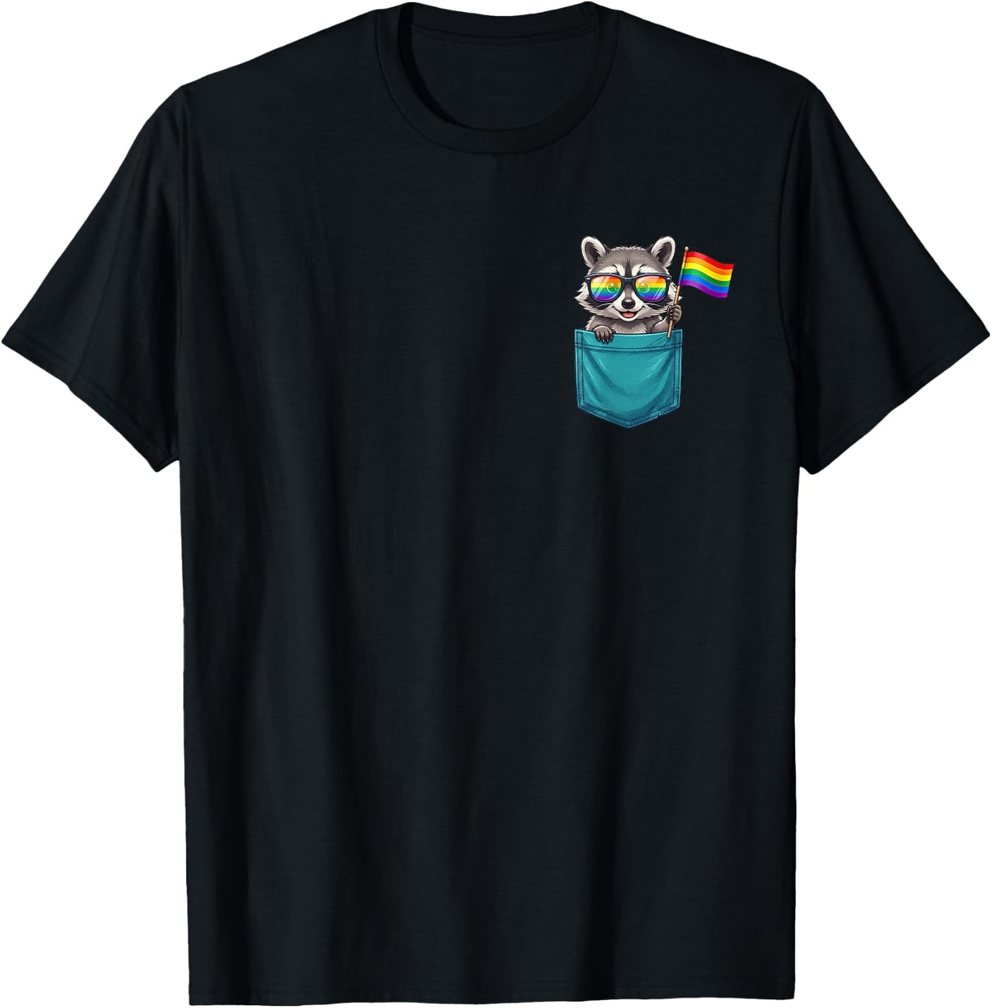 Gay Raccoon in The Pocket Rainbow Flag LGBTQ Pride Month T-Shirt - T-Shirt | Black