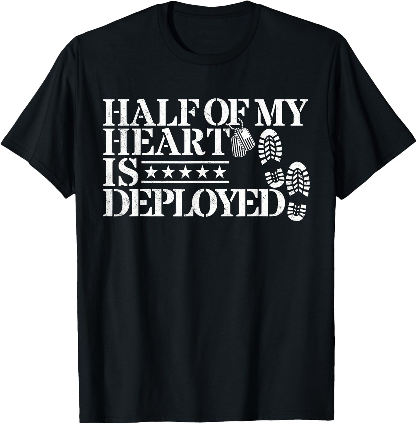 Half Of My Heart Is Deployed Husband Wife Deployment Gifts T-Shirt - T-Shirt | Black