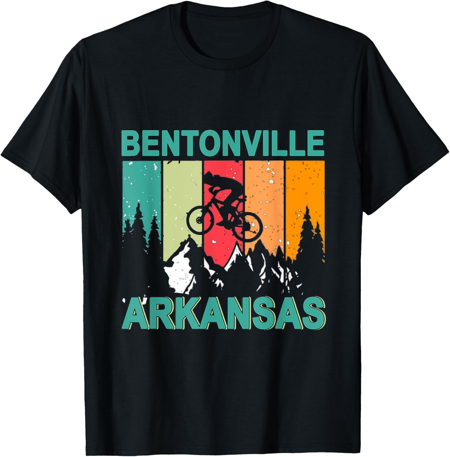 Bentonville Arkansas Vintage Retro 70s Mountain Biking T-Shirt - T-Shirt | Black