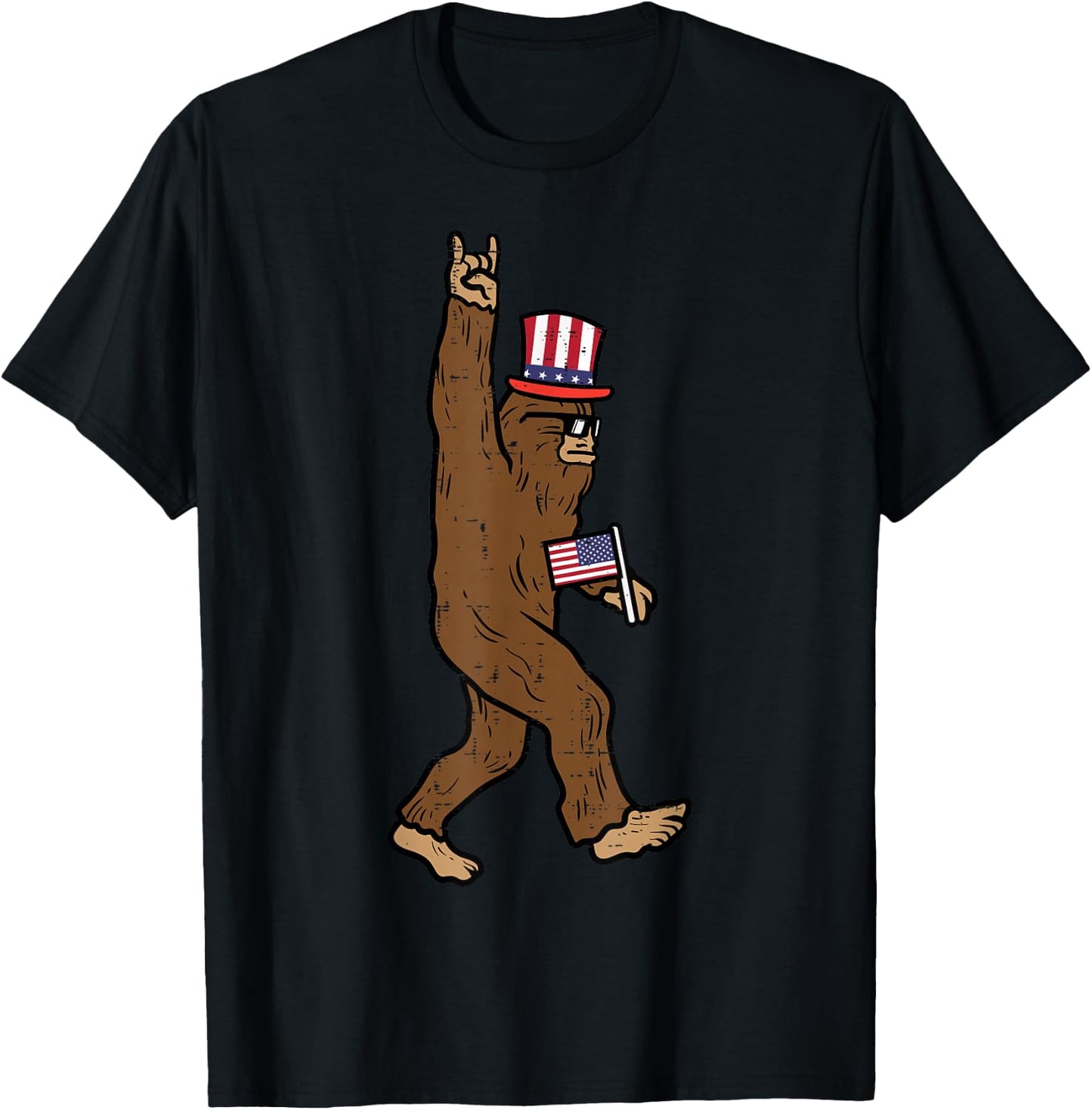 4th July Bigfoot Sasquatch Rock Patriot Rocker Men Boys Kids T-Shirt - T-Shirt | Black