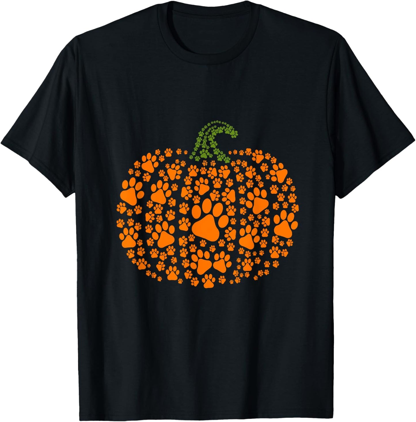 Paw Print Pumpkin Halloween Pet Lover T-Shirt - T-Shirt | Black