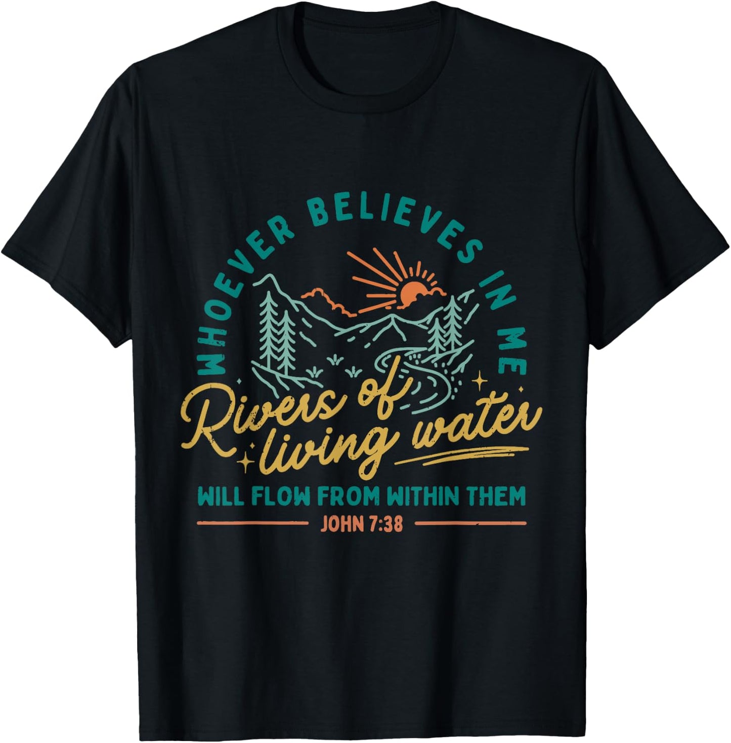 Rivers of Living Water John 7:38 Retro T-Shirt - T-Shirt | Black