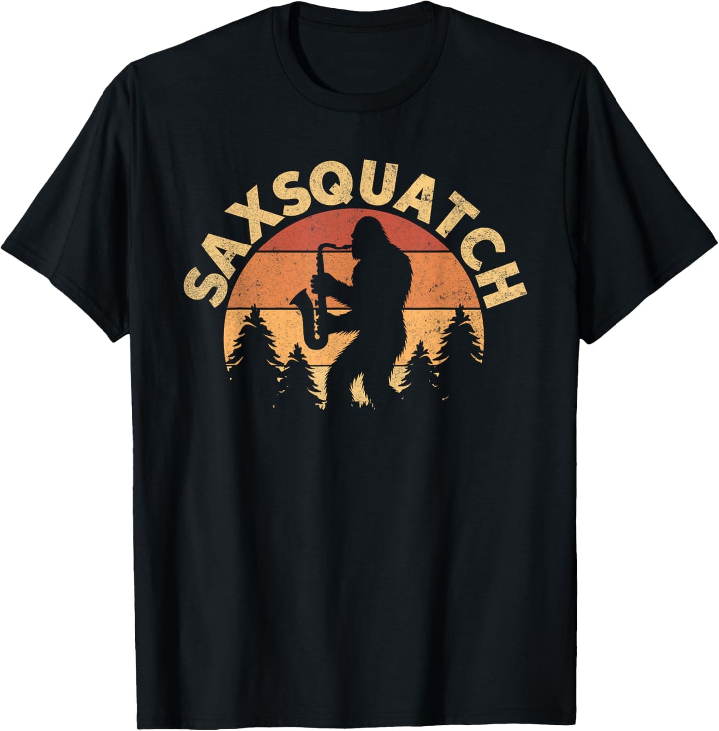 Funny Saxophone Lovers Saxsquatch Saxophonist Bigfoot Adults Humor Lover Black Small T-Shirt - T-Shirt | Black