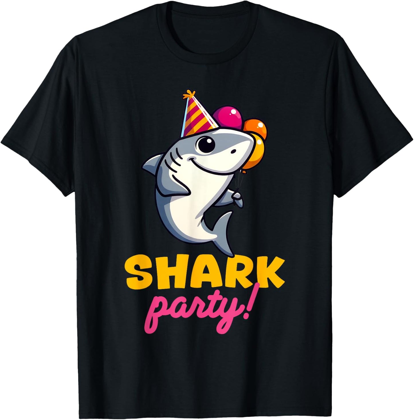 Cool Shark Party Birthday Beach Funny Shark Men Women Kids T-Shirt - T-Shirt | Black