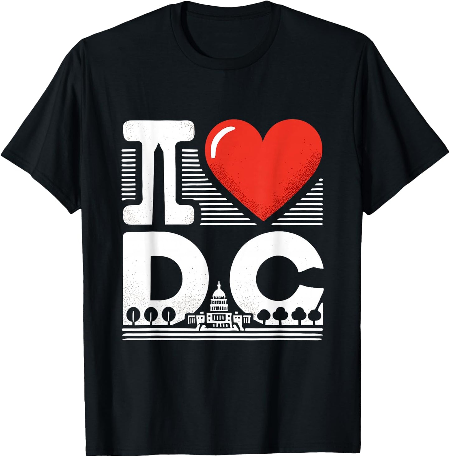 I Love DC, Washington DC Icons and Heart T-Shirt - T-Shirt | Black