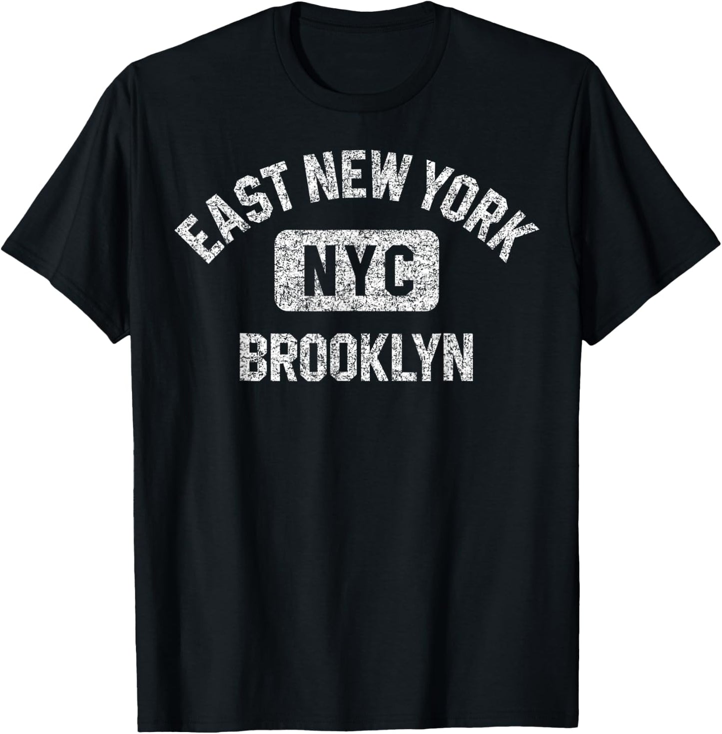 East New York Brooklyn NYC Gym Style Distressed White Print T-Shirt - T-Shirt | Black