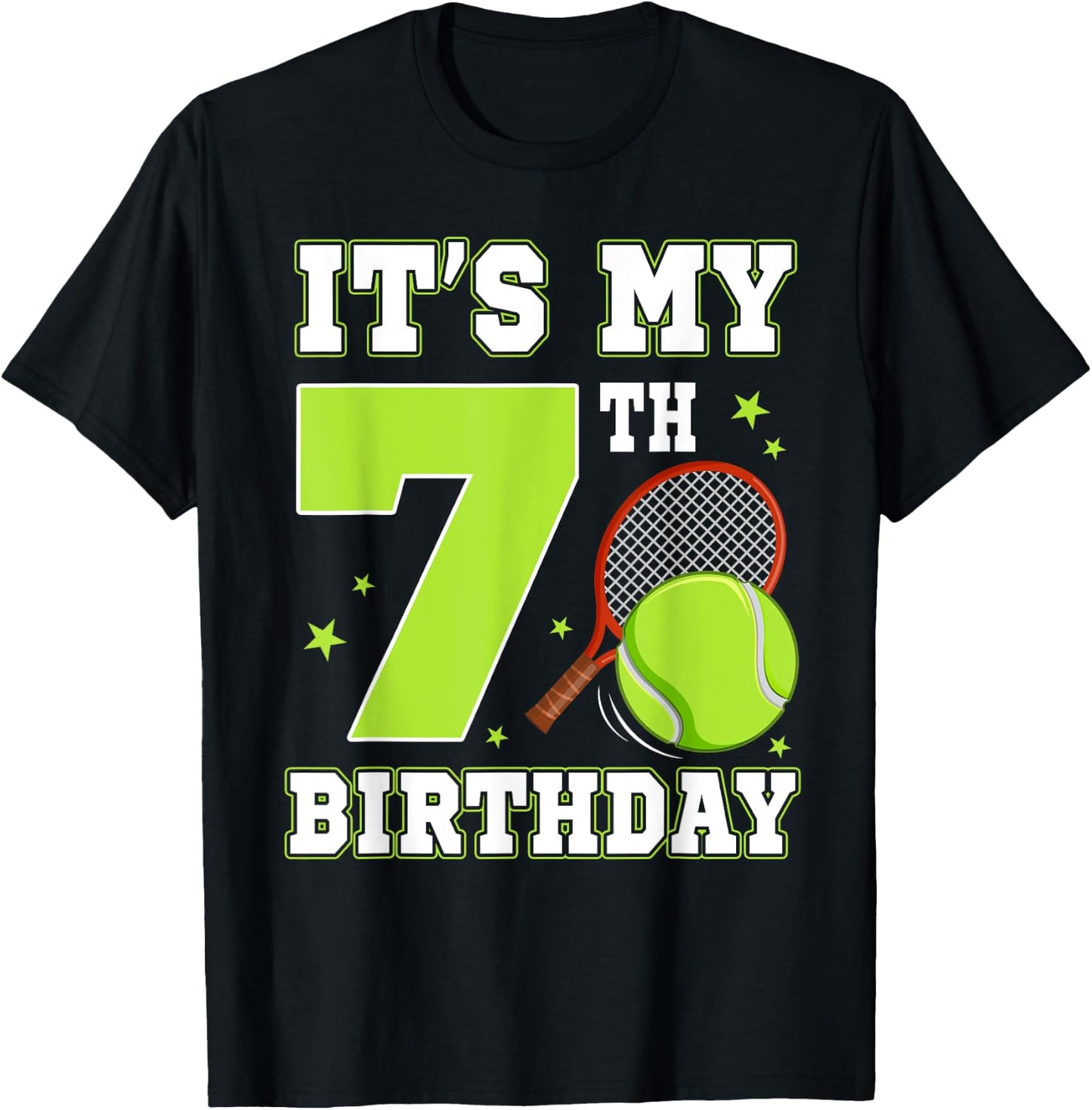 It's My 7th Birthday Tennis Themed 7 Year Old Party Kids T-Shirt - T-Shirt | Black